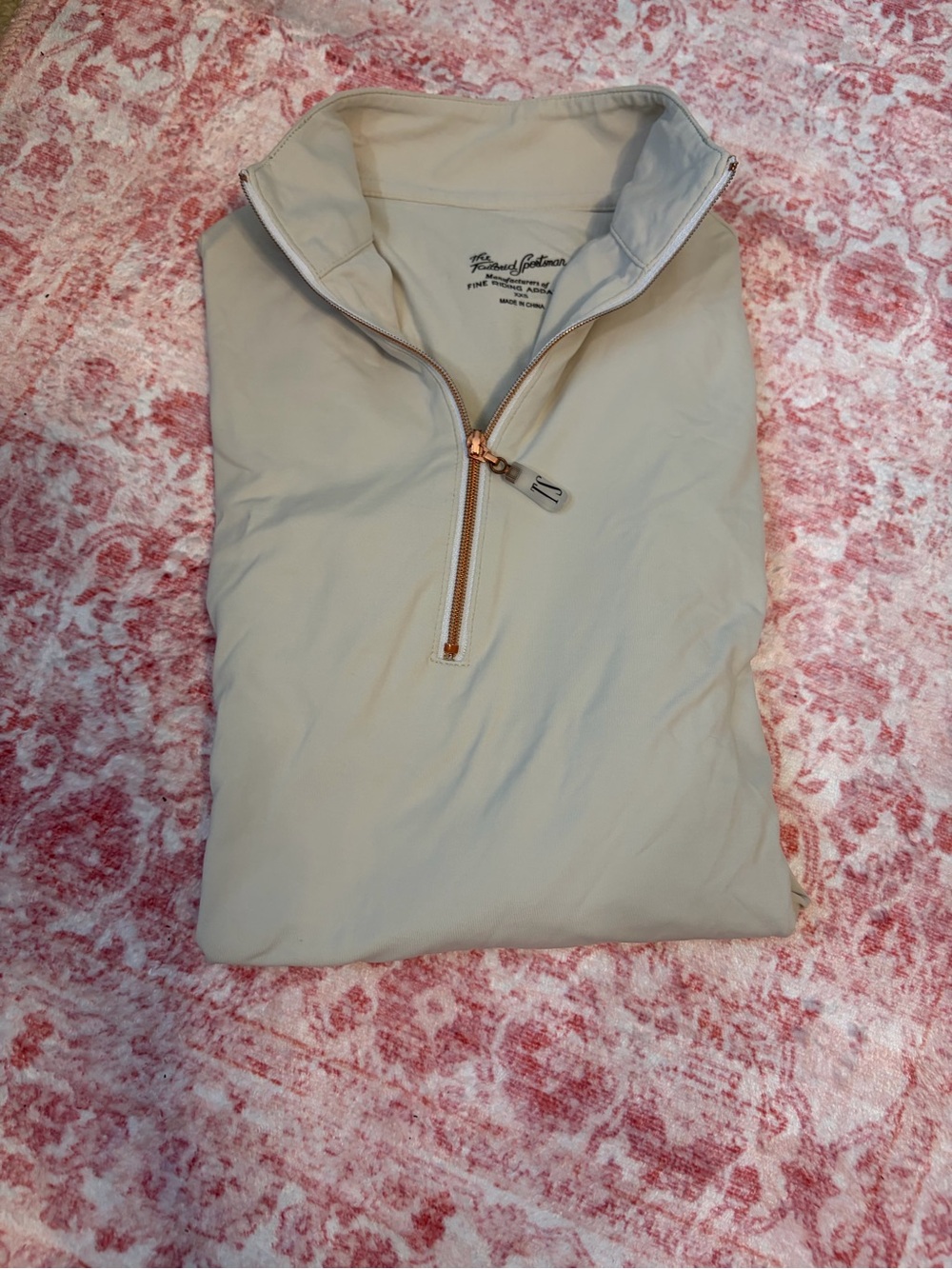 The Tailored Sportsman Women's Light Beige Quarter-Zip Long Sleeve Top
